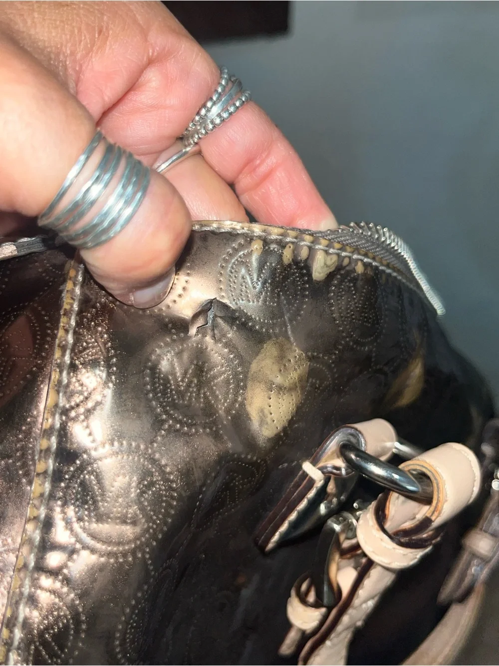 Michael Kors Black Logo-Embossed Satchel with Pale Pink Handles